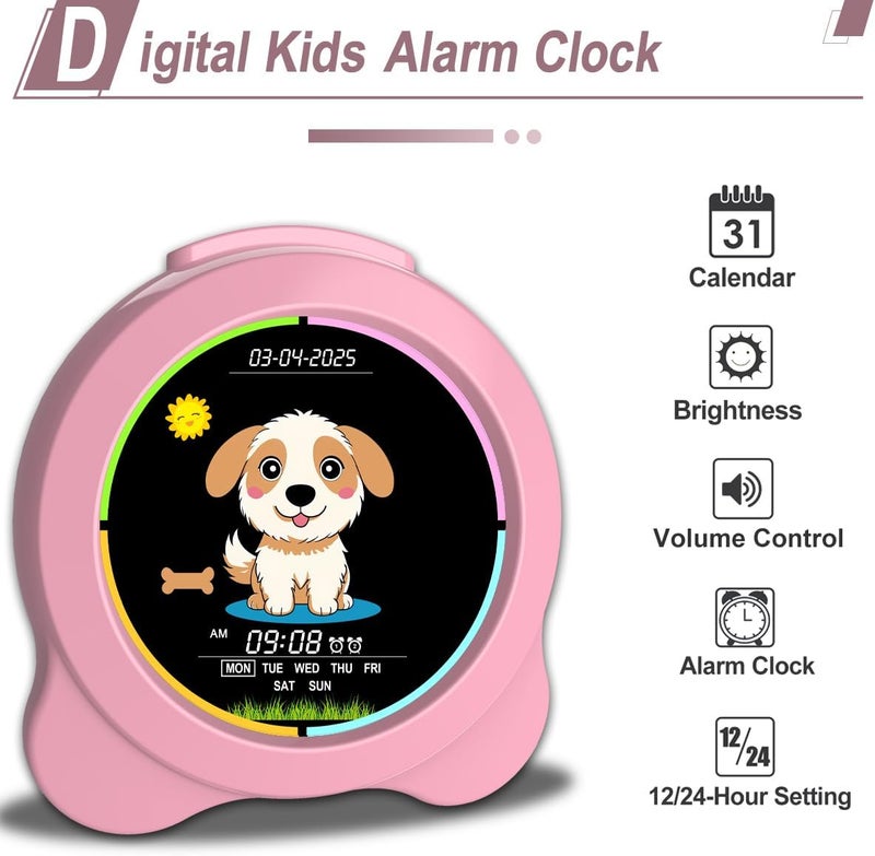 Sinoviwe Kids Alarm Clock Sun & Moon& Dog LED Display with Day & Date OK to Wake Clock with Night Light for Kids Children's Sleep Trainer Gift for Boy and Girls - Image 5